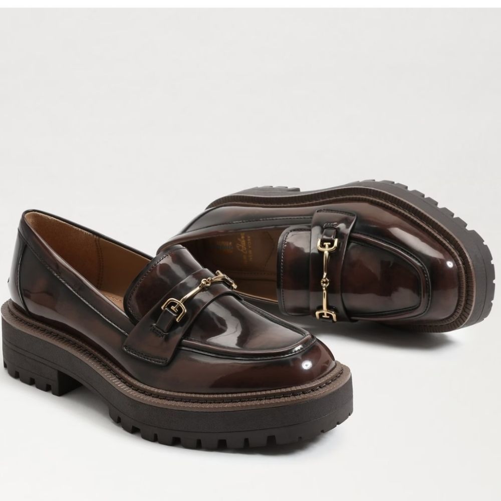 Sam Edelman Women's Burgundy Patent Leather Lug Sole Loafers - Picture 2 of 10